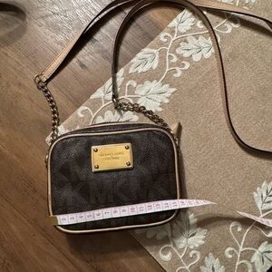 Michael Kors Dark Brown Crossbody Bag with Gold Chain